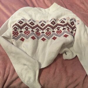 Hollister Red and White Crew Neck Sweater